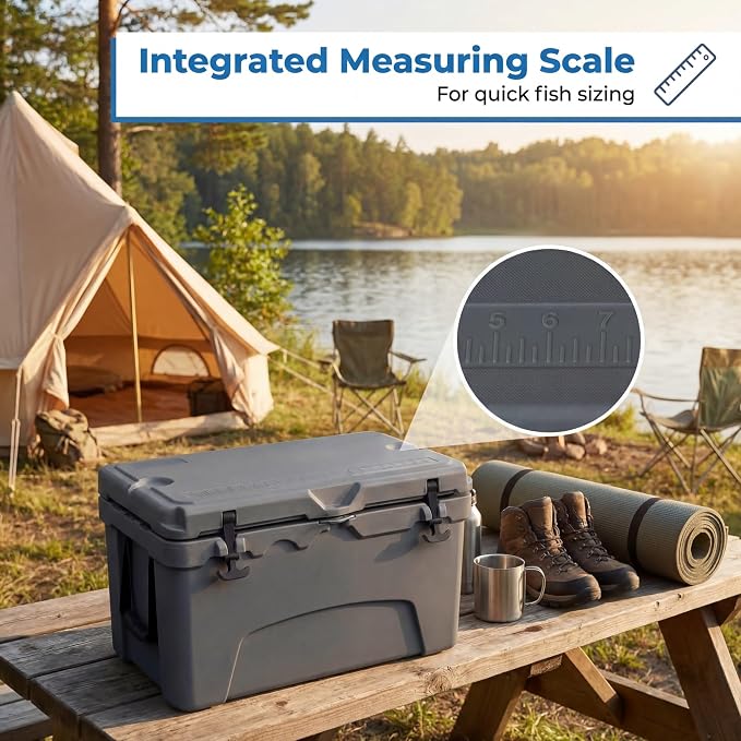 COSTWAY Portable Insulated Hard Cooler – Keeps Ice Up to 6 Days, Heavy-Duty Outdoor Ice Chest with Cup Holders, Built-in Fish Ruler & Bottle Opener for Camping, Fishing, Beach, Tailgating