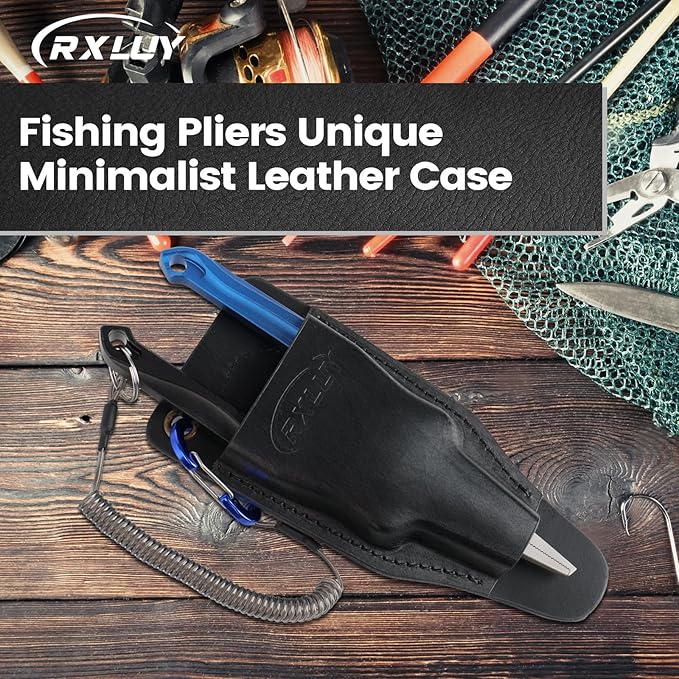 Fishing Pliers Holster with Retractable Lanyard, Universal Fit for Most Sea Fishing & Wild River Lure Tongs Leather Accessories