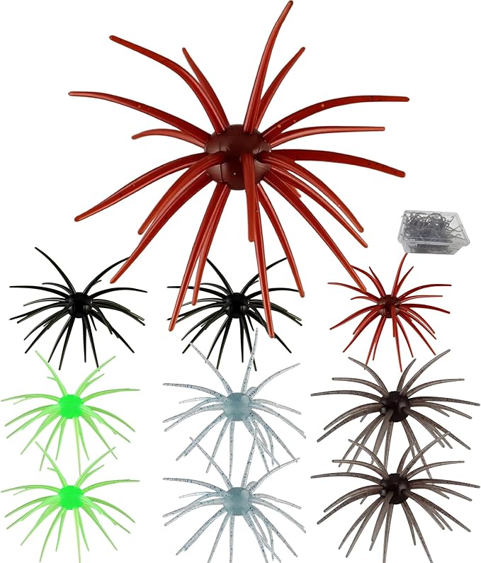 Creature Bait for Bass Fishing – Soft Plastic Fishing Lures, Fuzzy Dice & Sea Urchin Style Finesse Bait for Freshwater, Trout & Crappie with Tackle Box