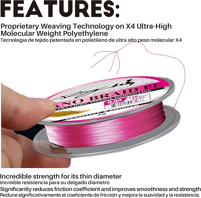 Ultra Slim Braided PE Fishing Line, Strong Knot Strength, Deign for Ultra Light Freshwater Fishing, Come with 3lb Test or 5lb Test, 170Yds Each Spool