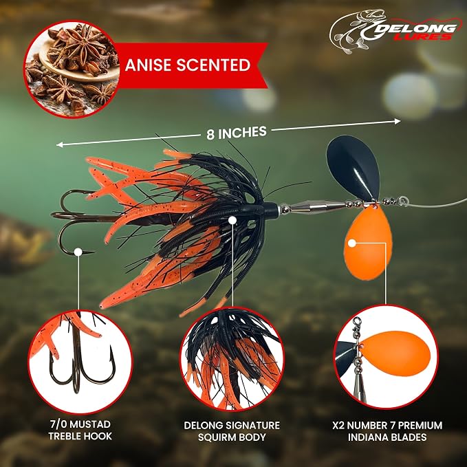 Delong Lures - The Berserker, Bucktail Fishing Lures - Bucktail Jig with Inline Spinner, Musky & Pike Baits Spinnerbaits, Tackle for Freshwater and Saltwater Fishing, Made in USA