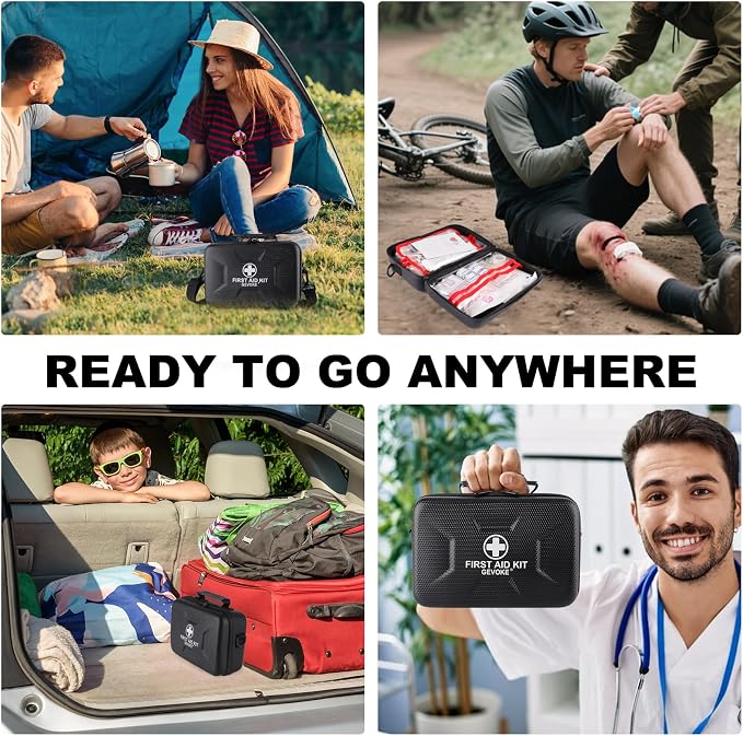 Gevoke 410 Piece Waterproof Hard Shell First Aid Kit for Home, Car, Travel, Camping, Truck, Hiking, Sports, Office, Vehicle & Outdoor Emergencies - Emergency Medical Kits (Black)