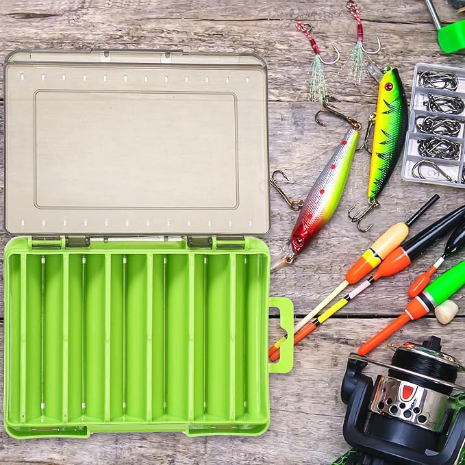 Junkin 6 Pcs Double Sided Fishing Lure Box 12 Compartments Tackle Box Organizers Plastic Waterproof Storage Case Container Visible Tackle Storage Trays for Bait Squid Jig Minnows Hooks