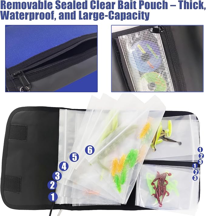 Aventik Fishing Tackle Organizer Case Soft Bait Binder Plastic Baits and Tackle Organized Removable Storage Pockets (L:Blue)