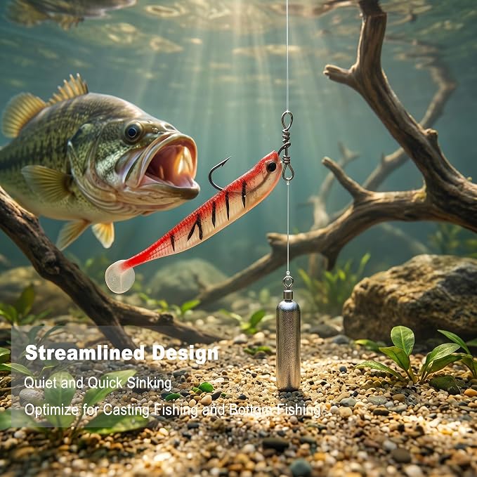 Drop Shot Fishing Weights with Rolling Swivel Streamlined Lead Fishing Sinkers for Freshwater Saltwater Catfish Bass Casting Fishing and Bottom Fishing Rigs