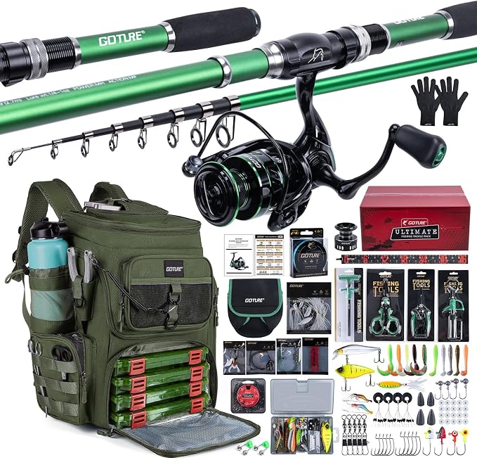 Goture Fishing Kits for Adult,Fishing Pole and Reel Combo, OpenSide Fishing Sling Tackle Storage Bag with 3 Tackle Boxes,Gift for Men