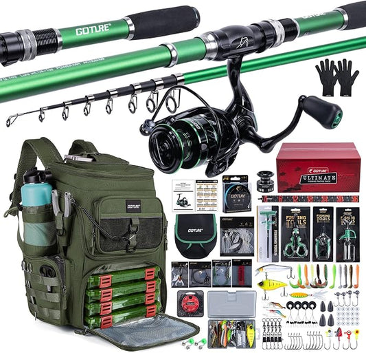 Goture Fishing Kits for Adult,Fishing Pole and Reel Combo, OpenSide Fishing Sling Tackle Storage Bag with 3 Tackle Boxes,Gift for Men