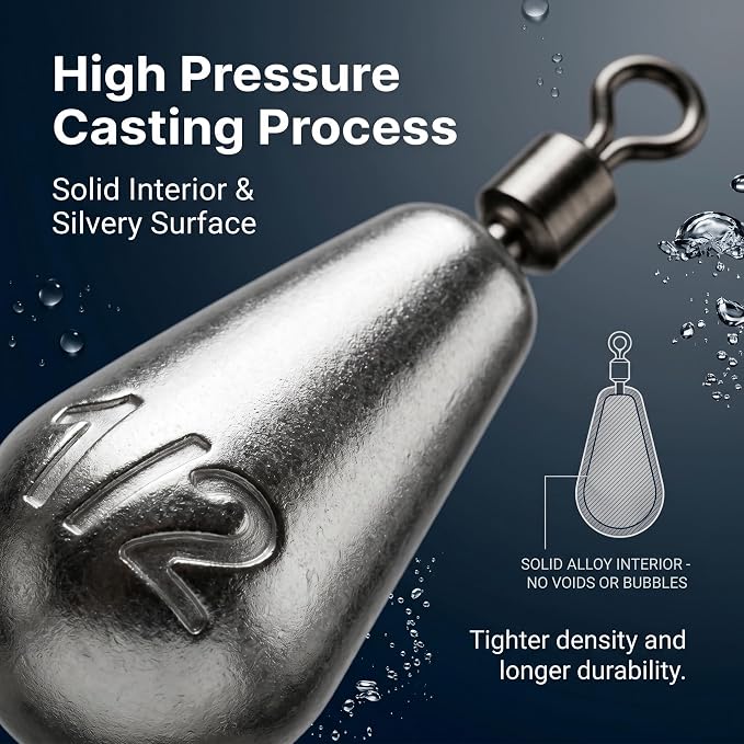 Drop Shot Fishing Weights with Rolling Swivel Streamlined Lead Fishing Sinkers for Freshwater Saltwater Catfish Bass Casting Fishing and Bottom Fishing Rigs