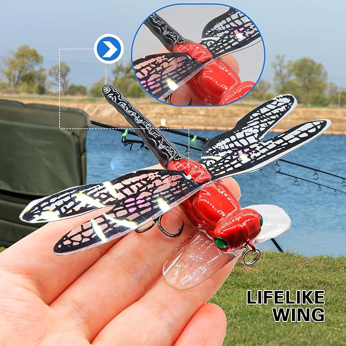 Topwater Fishing Lures Insect Fishing Lures Dragonfly Fishing Lures Dragonfly Lure Fishing Bait with Hooks for Outdoor Fishing Tools