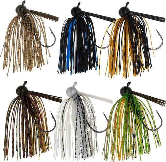 Reaction Tackle Football Jigs for Bass Fishing - Weedless Bait Design/Foot Ball Jig Head/Fishing Lures and Silicone Skirt - Also Pike, Walleye and Muskie and More (3-Pack)