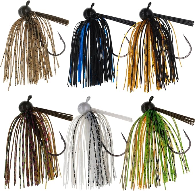 Reaction Tackle Football Jigs for Bass Fishing - Weedless Bait Design/Foot Ball Jig Head/Fishing Lures and Silicone Skirt - Also Pike, Walleye and Muskie and More (3-Pack)