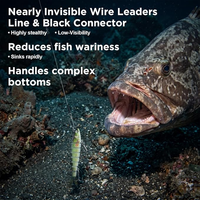 DONQL 15PCS Fluorocarbon Fishing Leaders with Swivel Snaps Connects Lures Bait or Hooks Wire Leaders Line for Saltwater Freshwater Ideal for Bass, Trout, Pike
