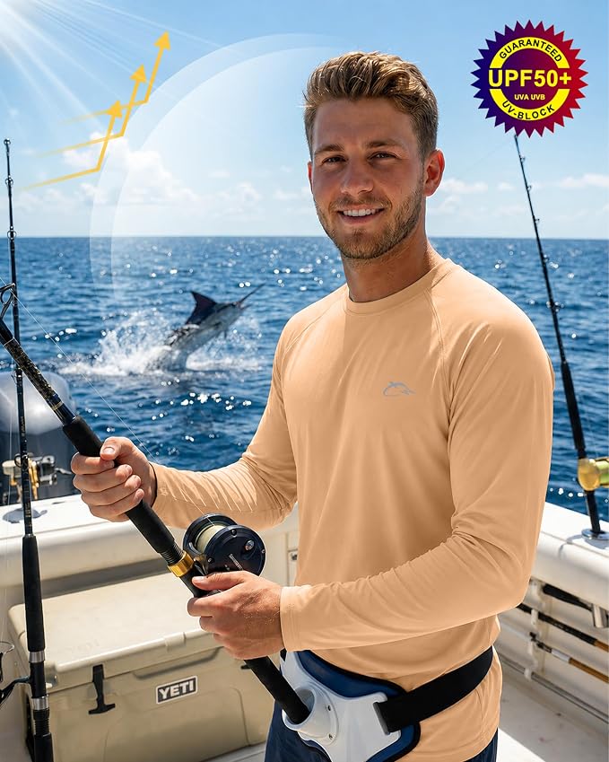 FISHEAL Men's Long Sleeve Fishing Shirts, UPF 50+ Camo Sun Protection Rash Guard, UV Shirt for Swimming Hunting Outdoor