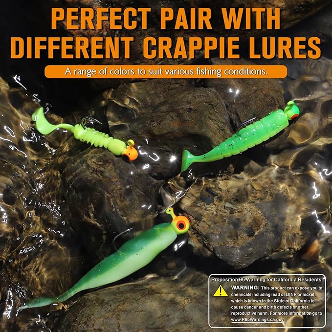 Dovesun Crappie Lures with Jig Heads Kit, Soft Plastic Grubs-Tube Baits 1/8oz 1/16oz 1/32oz Crappie Jigs Walleye Trout Bass Crappie Baits 95-120pcs