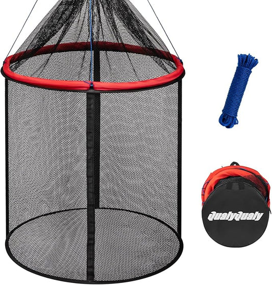 QualyQualy Floating Fish Basket 41/73 Gallons Extra Large for Live Caught, Fully Foldable Fishing Net Holder for Bait Live Well Collapsible Mesh Fishing Holder Cage