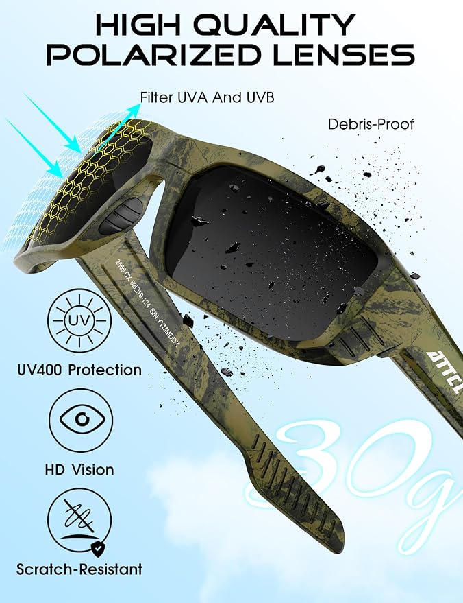 ATTCL Sports Polarized Sunglasses for Men: Ultra-Light Wrap Around TR90 Frame UV400 Protection for Fishing Driving Shooting