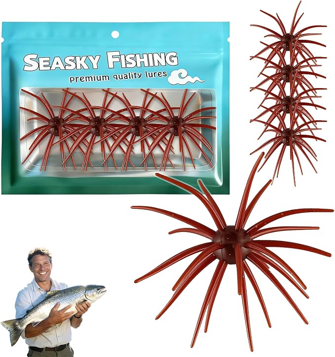 4Pcs Dice Bait, Floating TPR Swimbait with Reflective Stars,Tentacle Creature Lure, Sea Urchin Style Soft Plastic Baits, for Bass Fishing Drop Shot, Wacky Rig/Neko Rig and Finesse, Slow Sinking