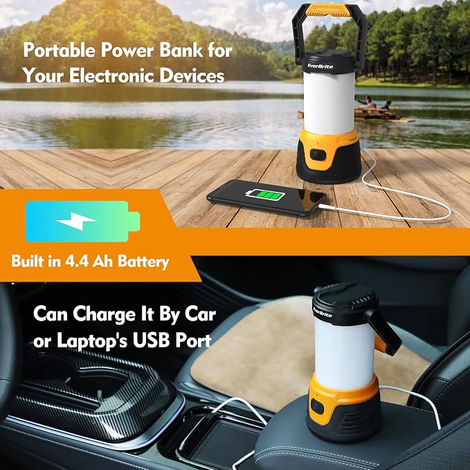 EverBrite Rechargeable LED Camping Lantern with Power Bank Function, 1000 Lumens Camping Lights, 5 Lighting Modes, Ideal for Power Outages, Emergencies, Hurricane, Home and More