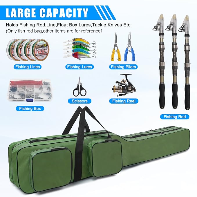 AGOOL Fishing Rod Case Fishing Pole Bag Case 4.27 ft Portable Waterproof Rod Reel Organizer Oxford Fish Bag for Saltwater Freshwater Ice Fishing Gift