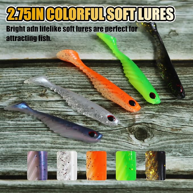 Fishing Soft Lures Paddle Tail Swim Baits Plastic Baits Crappie Walleye Trout Bass Fishing Baits for Jig Heads Saltwater/Freshwater 40PCS
