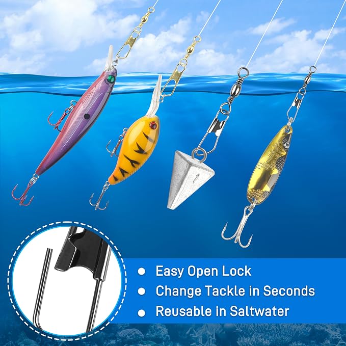 SILANON Fishing Barrel Swivels Snaps, Barrel Swivel with Safety Snap Stainless Steel Brass Swivels Fishing Tackle Line Connector High Strength Solid Rings for Saltwater Freshwater