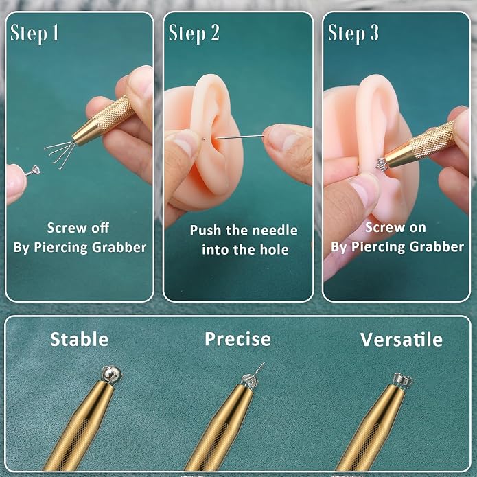 Upgraded Anti-Slip Piercing Ball Grabber Tool with Ergonomic Design for Changing Jewelry, Stainless Steel Jeweler Pick Up Tool 4 Claw Gem Piercing Changing Tool Body Piercing Kit for Ear Nose Lip