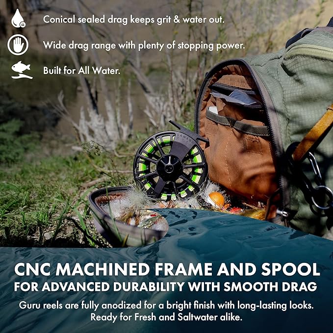 LAMSON | Guru S-Series -3+ Fly Fishing Reel | All-Water | Large Arbor, Fully CNC Machined/Anodized, Lightweight Durability