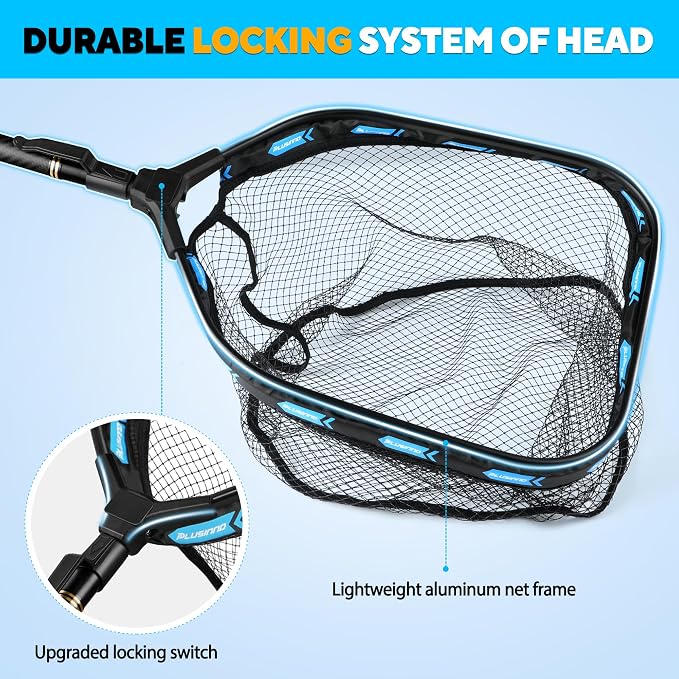 PLUSINNO Floating Fishing Net with Telescoping Handle, Carbon Fiber Ultralight Long Fish Net, Collapsible Landing Net 6.56/7.86Ft, Fishing Gear Kayak Accessories for Bass Trout Salmon