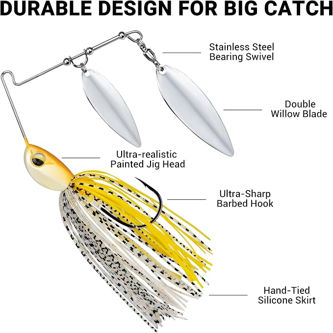 TRUSCEND Swim or Jig Fishing Spinner Baits for Freshwater and Saltwater, Rooster Tail Fishing Lures for Trout Bass Walleye Crappie Salmon Pike, Blade Bait with Copper Blade