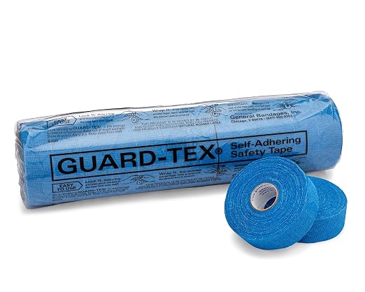Guard-Tex® Blue Finger Tape 1 in Self-Adhering Cotton Gauze for Healthcare and Trades — No Adhesive No Residue — 12 Rolls x 90 ft — Made in USA Since 1935