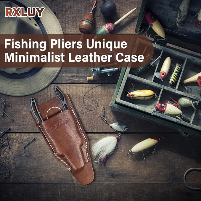 Fishing Pliers Holster with Retractable Lanyard, Universal Fit for Most Sea Fishing & Wild River Lure Tongs Leather Accessories