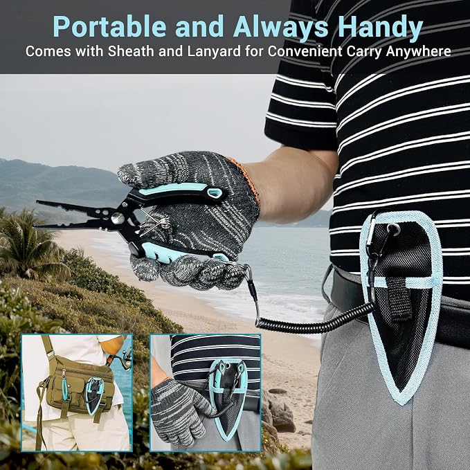 Keenjorika Multi-Function Fishing Pliers with Braided Line Cutter and Hook Remover, Ergonomic Stainless Steel Fishing Tool with Lanyard and Sheath, Outdoor Fishing Gear for Freshwater and Saltwater