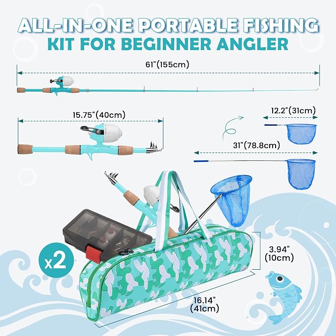 Kids Fishing Pole, Portable Telescopic Kids Fishing Poles for Boys Girls Youth, Fishing Rod and Reel Combo