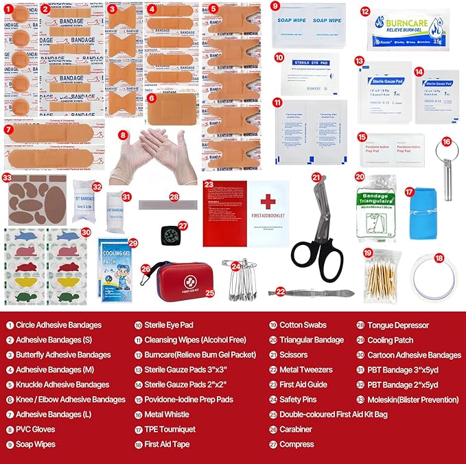 315 Piece Emergency Kit – Waterproof Hard Shell EVA First Aid Kit for Home, Car, Camping, Hiking, Travel, Office & Outdoor Emergencies(Red/Blue)