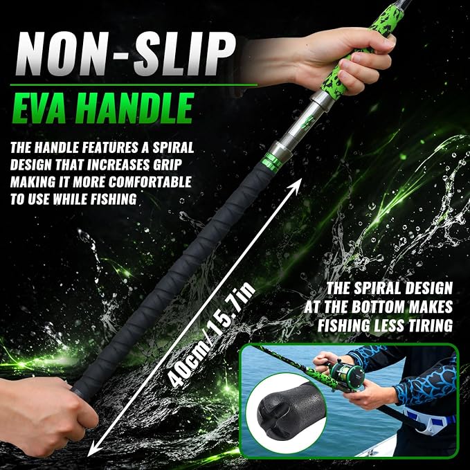 Sougayilang 7' Catfish Rod and Reel Combo, Medium Heavy 2-Piece Carbon Fiber Casting Rod with Solid Carbon Tip, Trolling Reel for Freshwater and Saltwater, Big Game Fish