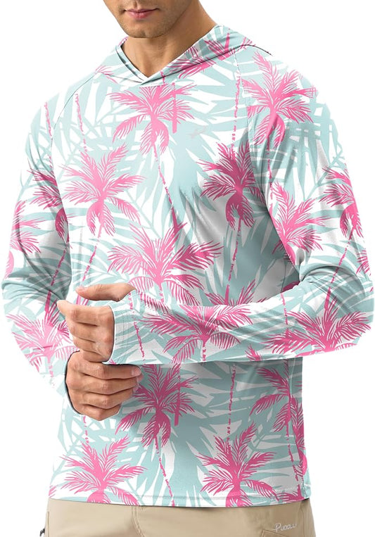 Pudolla Men's Sun Protection Hoodie Shirts UPF 50+ Rash Guard SPF Long Sleeve Fishing Shirt for Men Swim Hiking Boating