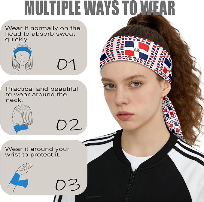 Flag Tie Headbands for Men Women, Moisture Wicking Sweatband Breathable Sports Headwrap, Non-Slip Stretchy Adjustable Fitness Hair Band
