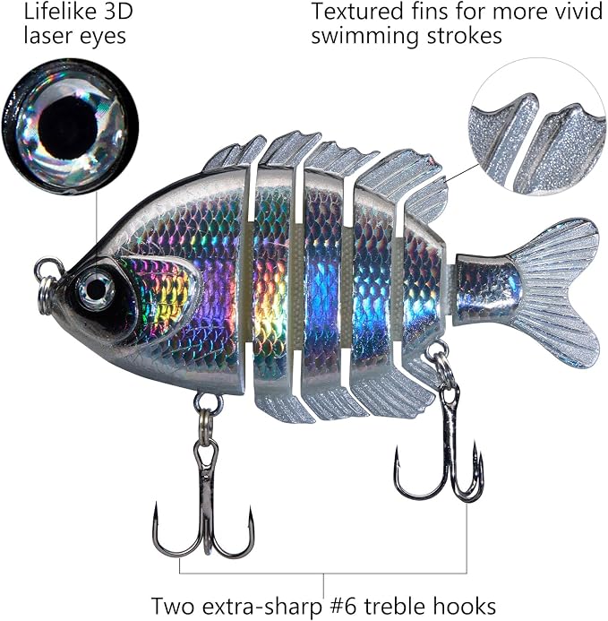 BASSDASH SwimPanfish Multi Jointed Panfish Bluegill Swimbaits Hard Topwater Bass Lures Fishing Lure Crank Saltwater 3.5in/0.85oz,Pack of 4