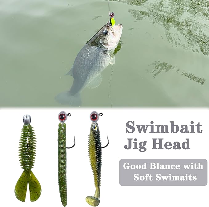 Fishing Jig Head Oversized 3D Eyes Jigheads Swimbait Jig Heads for Fishing Saltwater Freshwater Bass Trout Walleye Redfish Striper 1/8oz 3/16oz 1/4oz 3/8oz