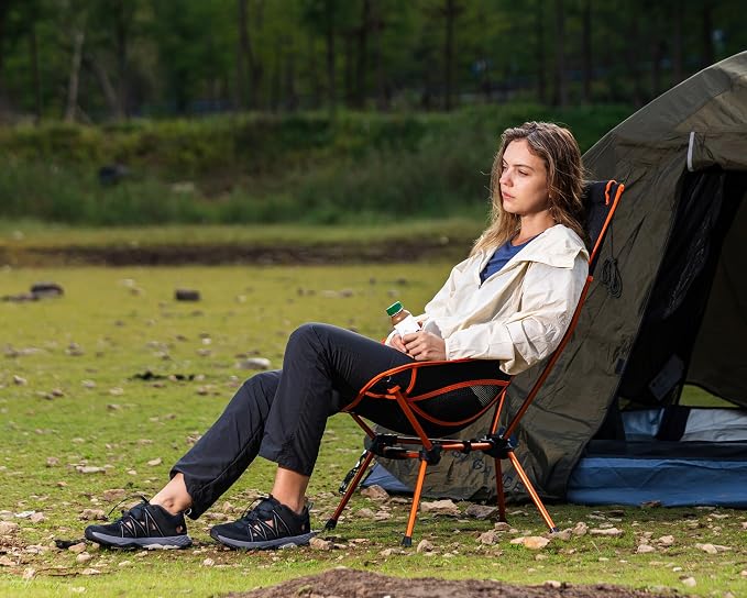 MARCHWAY Lightweight Folding High Back Camping Chair with Head Support, Stable Portable Compact for Outdoor Camp, Travel, Beach, Picnic, Festival, Hiking, Backpacking (Highback Orange)