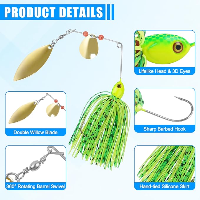 Fishing Lures Spinnerbaits,6/12pcs Bass Fishing Lures Weedless Spinner Baits Bass Lures Multicolor Buzzbaits Skirts Jigs for Bass Trout Walleye Pike Salmon Fishing