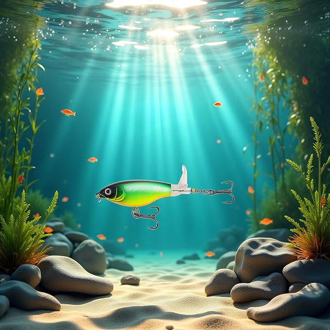 Topwater Fishing Lures Bass with Floating Tractor Rotating Tail Barb Treble Hooks Artificial Hard Bait Swimbait Lures Surface Crankbait for Bass Trout Walleye Pike Musky Fishing Topwater