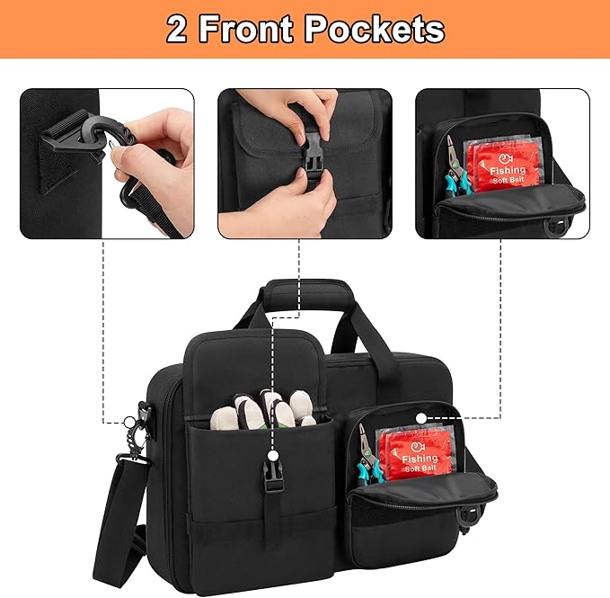 Rexmica Fishing Reel Case for Spinning Reels, Fly Fishing Reels, Baitcaster Fishing Reels, Fishing Reel Storage Bag with Multiple Pockets and Dividers, Fishing Gear Bag for Fishing Trip/Daily Storage