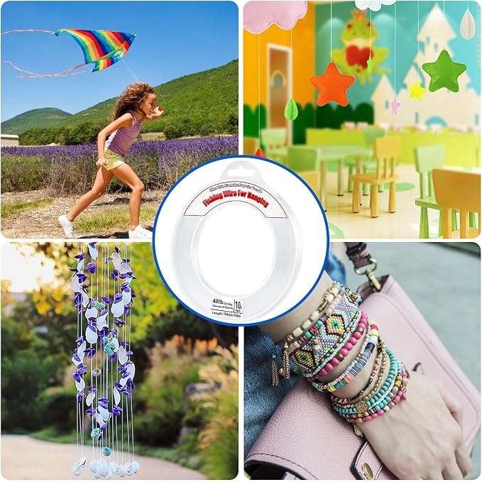 Clear Fishing Wire, Acejoz 656FT Fishing Line Clear Invisible Hanging Wire Strong Nylon String Supports 40 Pounds for Balloon Garland Hanging Decorations