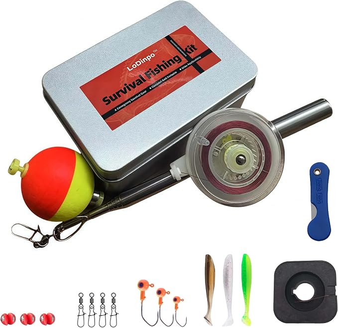 Survival Fishing Kit with Telescopic Rod, Compact Fishing Gear | Pocket Fishing Kit with Telescopic Rod, Reel, Hooks&Line for Camping, Hiking & Travel, Gift for Fishermen &Him