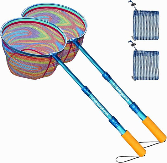 DaddyGoFish Kids Fishing Net - Extendable Telescopic Landing Net for Boy Girl Children Catching Small Fish Crab Shrimp Minnow Dragonfly Beach Pier Lake River Ocean