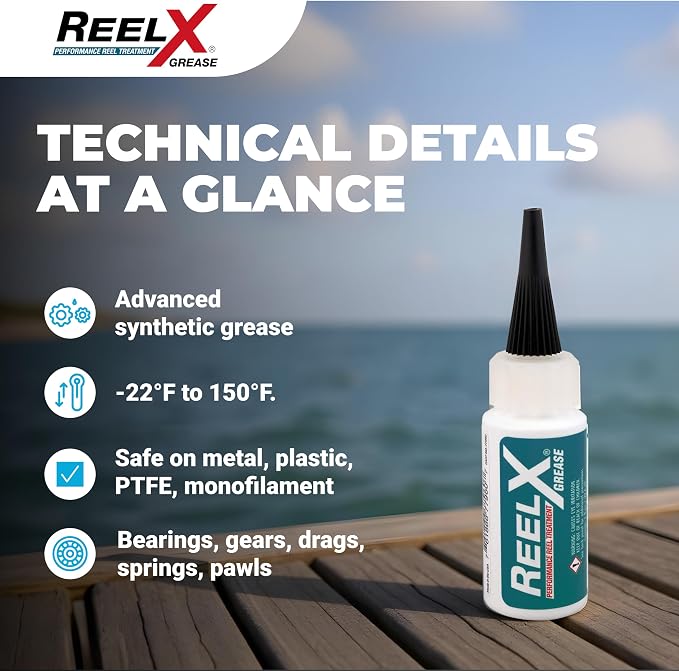 ReelX Fishing Reel Grease, Marine-Grade Anti-Rust Lubricant for Bearings, Spinning, Baitcasting, Spincast, Fly, Trolling & Electric Reels, Corrosion Prevention & Control