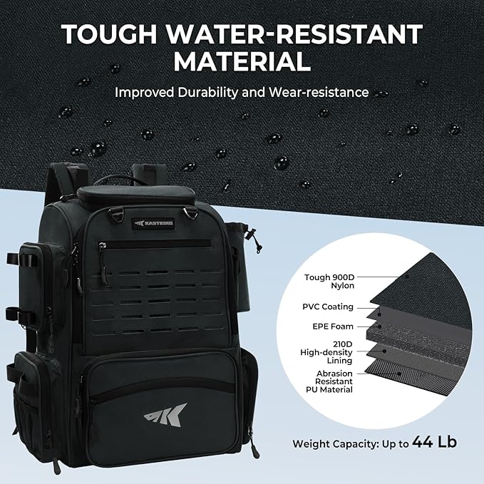 KastKing Bait Boss Fishing Tackle Backpack with Rod Holders-4 Tackle Boxes-Rain Cover,Storage for Fishing Gear