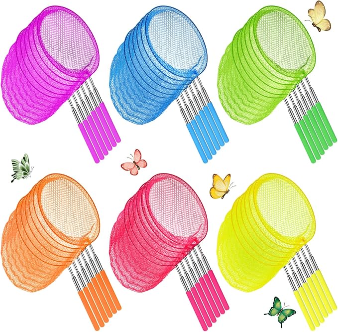 Sosation Kids Telescopic Butterfly Fishing Nets Colorful Bug Catching Nets Outdoor Tools for Catching Butterfly Insects Bug Fish Ladybird, Extendable from 6.5 Inch to 34 Inch