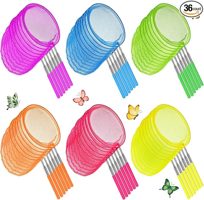 Sosation Kids Telescopic Butterfly Fishing Nets Colorful Bug Catching Nets Outdoor Tools for Catching Butterfly Insects Bug Fish Ladybird, Extendable from 6.5 Inch to 34 Inch